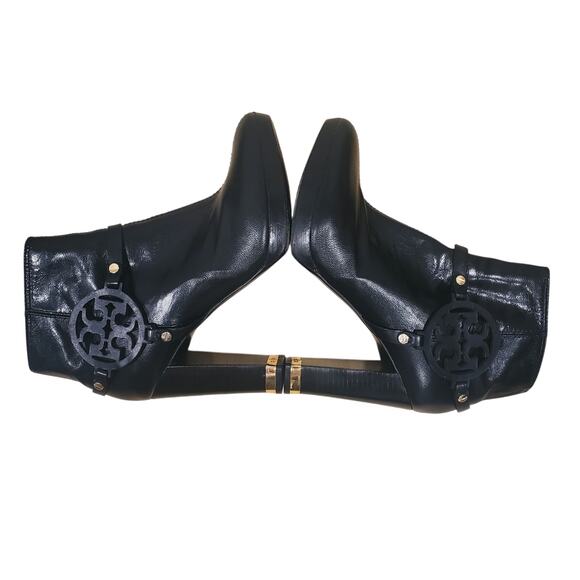 Tory Burch Leather Whitney Ankle Bootie Black/Gold Logo Size 9.5 - Picture 7 of 14